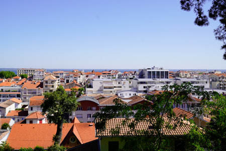 Arcachon city in southwest france in top view from winter town parcのeditorial素材