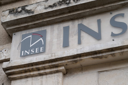 Bordeaux , Aquitaine / France - 06 20 2020 : INSEE sign logo of Institut national de la statistique et des Ã©tudes Ã©conomiques in france means National Institute of Statistics  Economic Studiesのeditorial素材