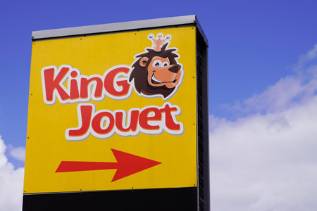 Bordeaux , Aquitaine / France - 07 02 2020 : King Jouet logo and lion sign for shop games and child toy store to kids children baby toys brandのeditorial素材