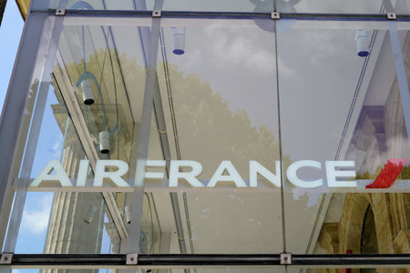 Bordeaux , Aquitaine / France - 07 05 2020 : Air France logo sign on windows agency store of airline companyのeditorial素材