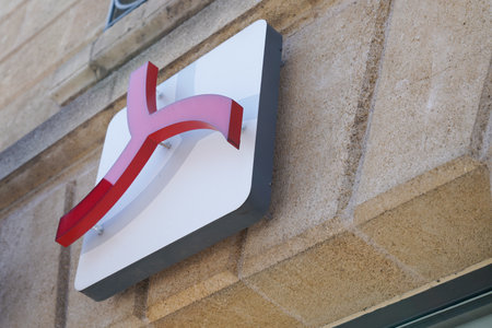 Bordeaux , Aquitaine / France - 07 06 2020 : credit mutuel red logo sign bank office on agency...