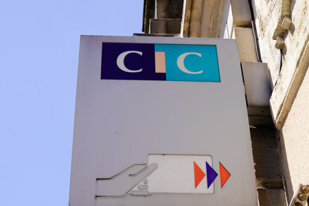 Bordeaux , Aquitaine / France - 07 06 2020 : CIC logo sign of agency bank with atm cash machine and office of french brand Credit Industriel et Commercialのeditorial素材