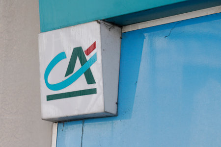 Bordeaux , Aquitaine / France - 07 06 2020 : ca logo sign of credit agricole agency on french bank officeのeditorial素材