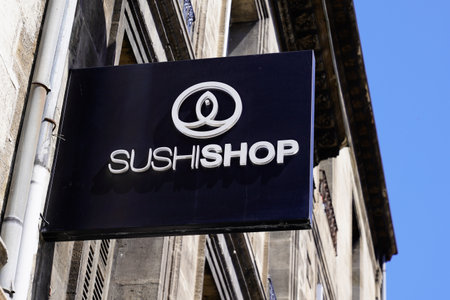 Bordeaux, Aquitaine / France - 07 07 2020: sushi shop text logo sign of restaurant of japan concept sushishopのeditorial素材