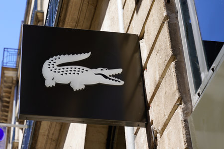 Bordeaux, Aquitaine / France - 07 07 2020: Lacoste logo sign on store of french High Street fashion label sporty shopのeditorial素材
