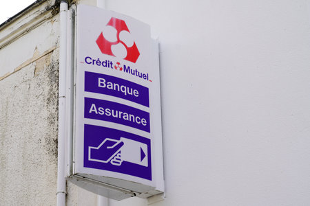 Bordeaux, Aquitaine / France - 07 07 2020: Credit mutuel banque assurances logo sign french bank insurance office agencyのeditorial素材