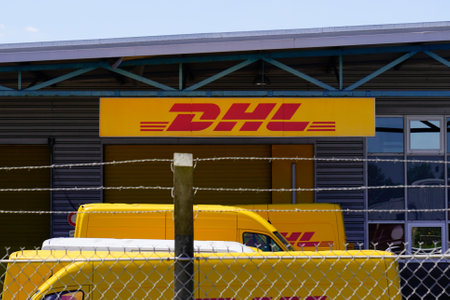 Bordeaux , Aquitaine / France - 06 01 2020 : dhl logo sign on facade building of distribution centerのeditorial素材