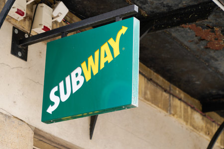 Bordeaux, Aquitaine / France - 07 21 2020: Subway sign and text logo on restaurant store for fast food shop franchiseのeditorial素材