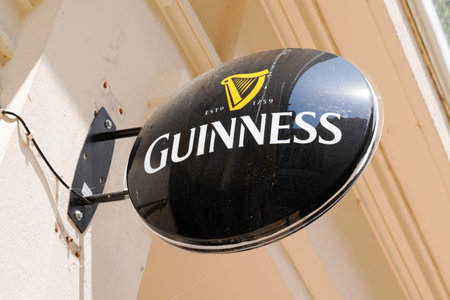 Bordeaux, Aquitaine / France - 07 22 2020: guinness famous beer sign text and logo on wall restaurant pub barのeditorial素材