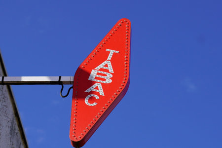 Bordeaux, Aquitaine / France - 07 22 2020: French Red shop tobacco sign and logo french text tabac in wall storeのeditorial素材