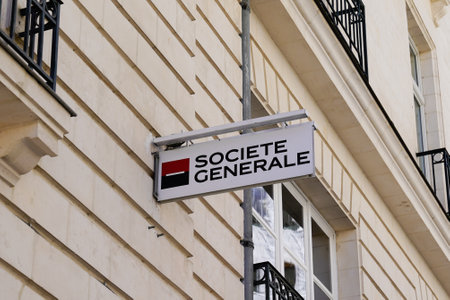 Bordeaux, Aquitaine / France - 07 22 2020: societe generale logo sign on facade of french bank on streetのeditorial素材