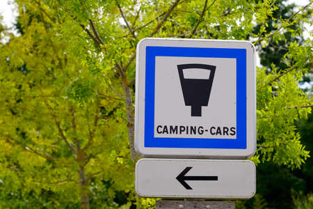 Sign restricting camper van parking to a maximum of some hours with disc parkの写真素材