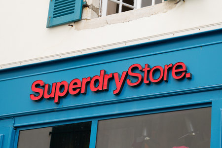 Bordeaux, Aquitaine / France - 07 28 2020: Superdry logo and text sign on clothing fashion store...