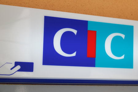 Bordeaux, Aquitaine / France - 07 28 2020: CIC logo and text sign on agency bank of french Credit...