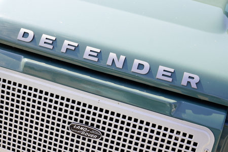 Bordeaux, Aquitaine / France - 07 30 2020: Land Rover Defender logo car sign and text front of iconic British off road vehicle historical and vintageのeditorial素材