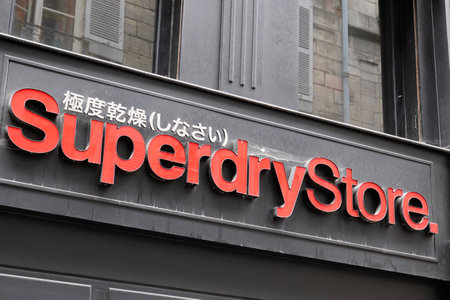 Bordeaux, Aquitaine / France - 08 04 2020: Superdry logo and text sign of shop clothing company...