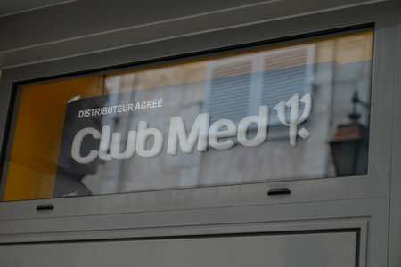 Bordeaux, Aquitaine / France - 08 04 2020: Club Med sign text and logo on office Club Mediterranee shop travel agency for all-inclusive holidaysのeditorial素材