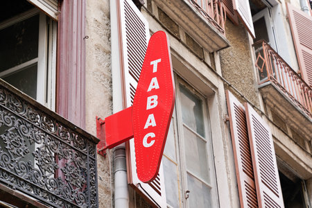 Bordeaux, Aquitaine / France - 08 04 2020: tobacco text on French Red shop tobacco sign in franceのeditorial素材