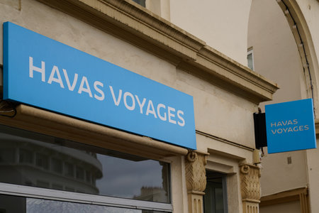 Bordeaux, Aquitaine / France - 08 04 2020: Havas voyages text sign logo front of store office on shop on holidays travel agencyのeditorial素材