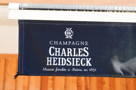 Bordeaux, Aquitaine / France - 08 04 2020: Charles Heidsieck logo sign on restaurant bar entrance of...