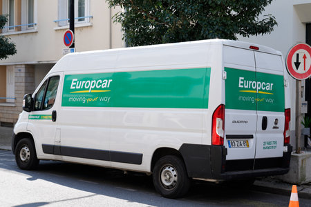 Bordeaux, Aquitaine / France - 08 04 2020: europcar rent car logo sign on truck panel van of rental...