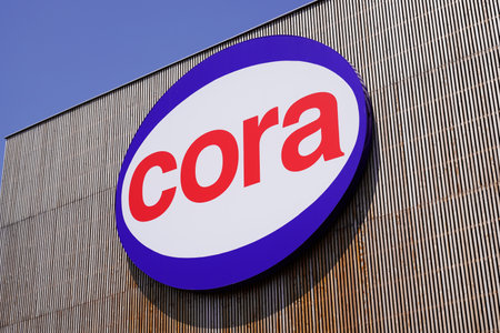 Bordeaux, Aquitaine / France - 08 04 2020: Cora hypermarket logo and sign on supermarket entranceのeditorial素材