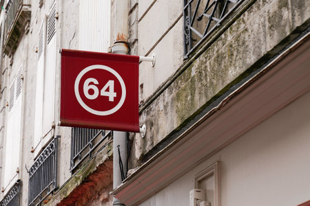guethary, Aquitaine / France - 07 30 2020: 64 sign number and local logo of fashion clothes from...