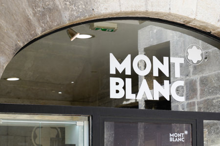 Bordeaux, Aquitaine / France - 08 10 2020: Montblanc logo white and text sign of shop boutique luxury brandのeditorial素材