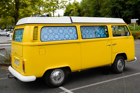 Bordeaux, Aquitaine / France - 08 10 2020: vw bus vintage volkswagen campervan yellow model van van combi camper from westfalia in germanyのeditorial素材