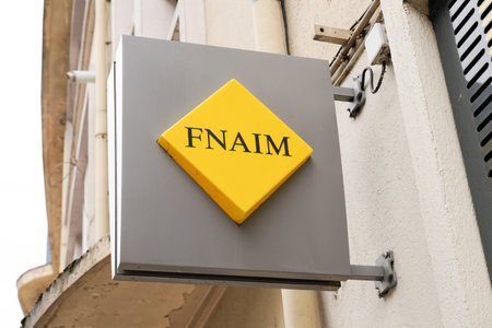 Bordeaux, Aquitaine / France - 08 16 2020: fnaim logo and text sign on building office of real estate store agencyのeditorial素材