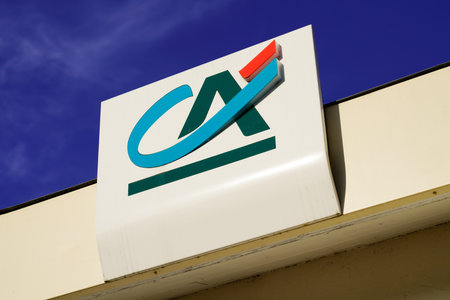 Bordeaux, Aquitaine / France - 08 25 2020: ca credit agricole sign and logo on french bank officeのeditorial素材