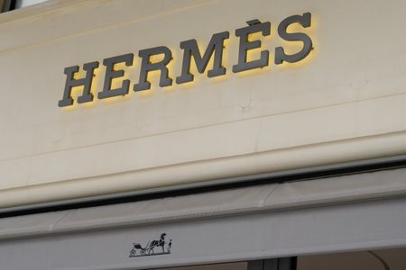 Bordeaux, Aquitaine / France - 08 25 2020: HermÃ¨s logo and text sign of French high fashion...