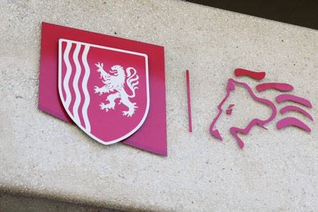 Bordeaux, Aquitaine / France - 08 16 2020: Nouvelle aqutaine sign and logo with graphic lion charter image from new region in franceのeditorial素材