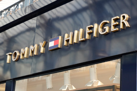Bordeaux, Aquitaine / France - 09 01 2020: Tommy Hilfiger logo and text sign on front of us store for men clothing company shopのeditorial素材