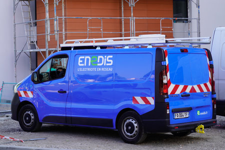 Bordeaux, Aquitaine / France - 09 01 2020: ENEDIS edf logo and text sign on blue van truck of french...