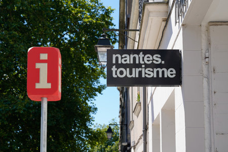 Nantes, loire atlantique / France - 09 20 2020: Nantes office de tourisme logo text of French tourism office sign agency in Franceのeditorial素材