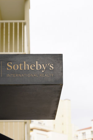Biarritz, Aquitaine / France - 09 25 2020: Sotheby's international realty estate sign text and logo...