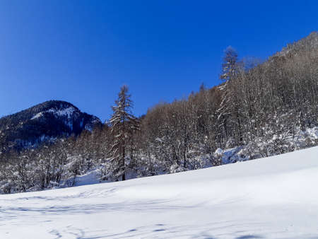Winter mountain with white snow alps in France