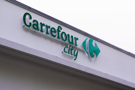 Bordeaux, Aquitaine / France - 10 01 2020: Carrefour city green logo and text sign brand store supermarketのeditorial素材