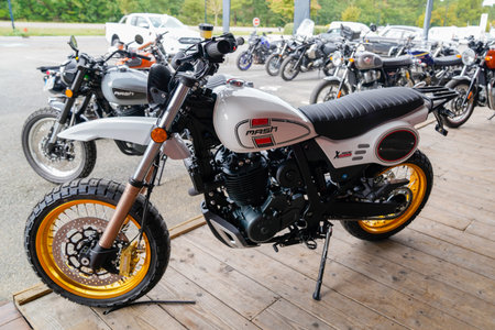 Bordeaux, Aquitaine / France - 10 01 2020: MASH X-RIDE 650cc motorcycle trail model parked on dealership motorbikeのeditorial素材
