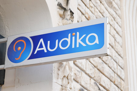 Bordeaux, Aquitaine / France - 10 10 2020: Audika logo and text sign front of store hearing aid distribution shop companyのeditorial素材