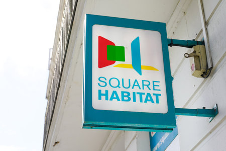Bordeaux, Aquitaine / France - 10 10 2020: square habitat text sign and logo front of real estate agency in franceのeditorial素材