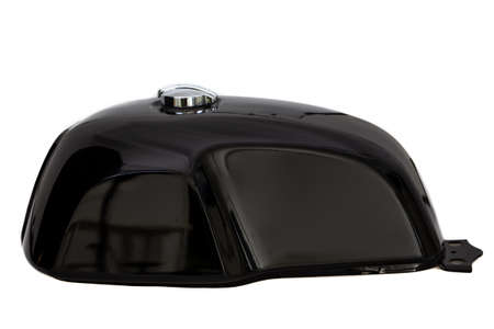 Motorcycle black fuel tank close up of vintage cafe racer motorcycle isolated in side view on white backgroundの写真素材
