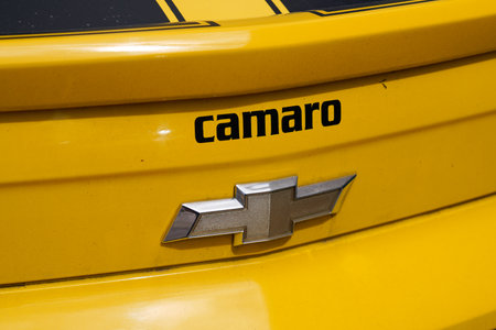Bordeaux , Aquitaine / France - 06 01 2020 : Chevrolet camaro sign on rear yellow carのeditorial素材