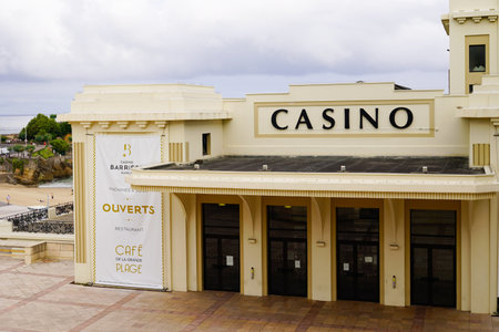 Biarritz, Aquitaine / France - 10 20 2020: Biarritz Casino historical building play money slot machine in atlantic french south west coastのeditorial素材