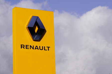 Bordeaux, Aquitaine / France - 07 06 2020: renault car logo yellow and text silver sign on shop...