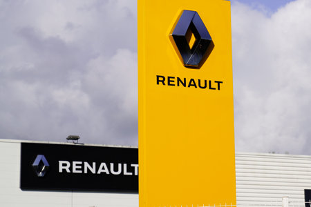 Bordeaux, Aquitaine / France - 10 30 2020: Renault dealership store car sign text and logo in cloudy...
