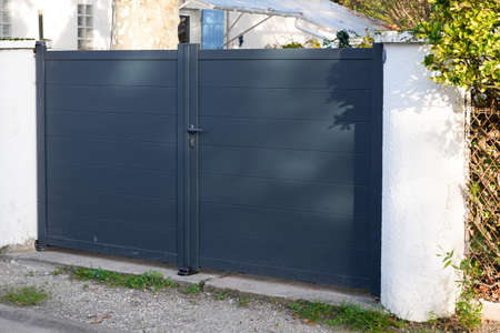 gray aluminum house portal panel in street view