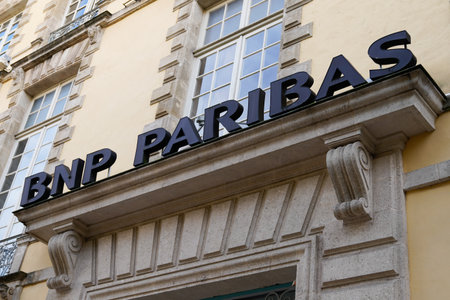 Bordeaux, Aquitaine / France - 11 01 2020: bnp paribas agency text and logo sign front of french agency bank office wallのeditorial素材