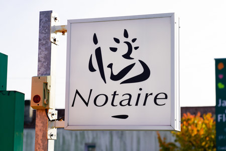 Bordeaux, Aquitaine / France - 11 01 2020: Notaire sign text and french logo on panel board front of notary officeのeditorial素材